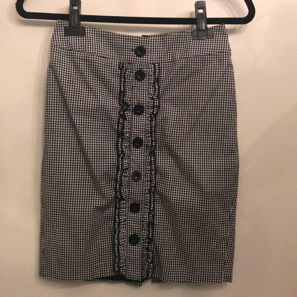 bebe Gingham Ruffle Button Front Pencil Skirt Size 0